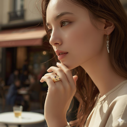 Signet Multicolor Diamonds Red Pink Yellow Green