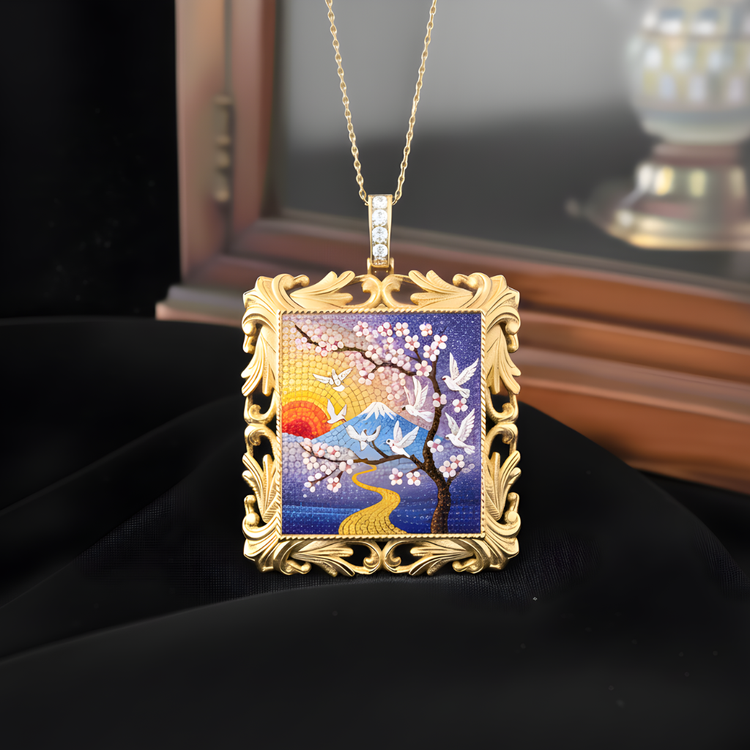 Custom made artistic woman pendant in gold and diamonds