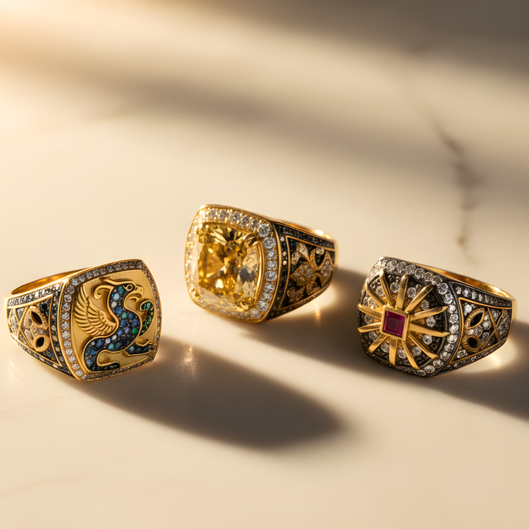 Unisex Signet Rings Antique Gold and Diamonds by IP88