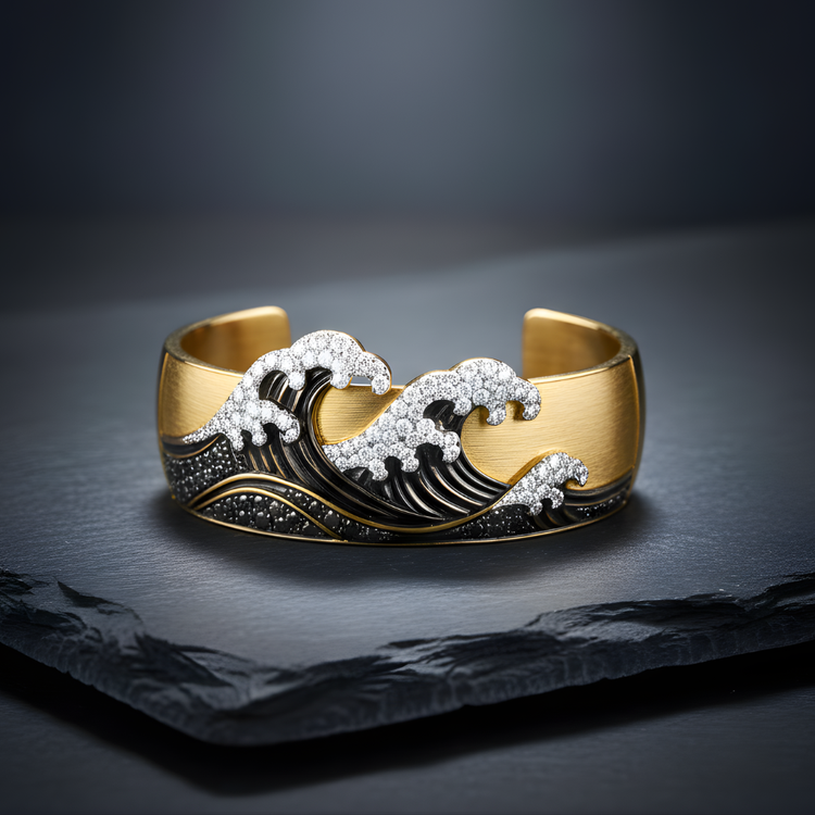 Unisex Diamonds and Gold Cuff Bracelet