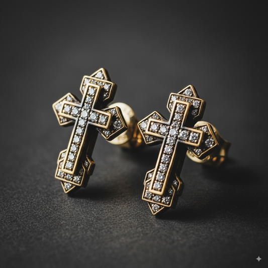 Man Custom Made Gold And Diamond Earrings