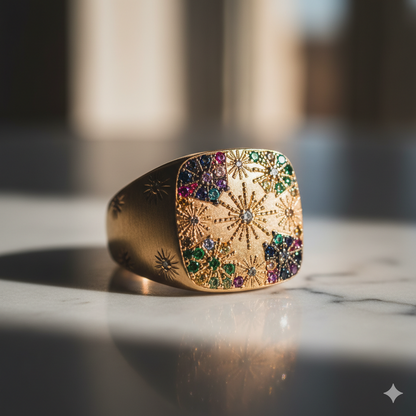 Signet Multicolor Diamonds Red Pink Yellow Green