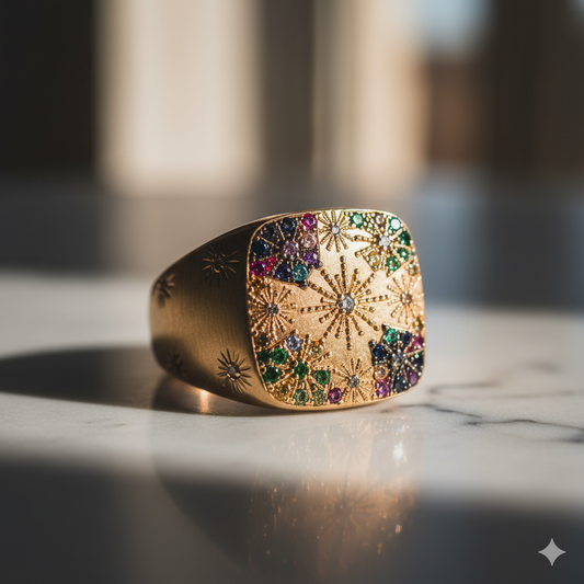 Signet Multicolor Diamonds Red Pink Yellow Green